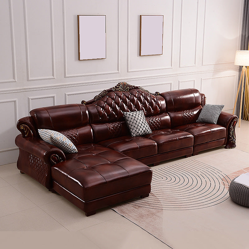 Genuine Leather Rolled Arm Sectional 36.22"High Camel Back Sofa, Dark Brown 161"L x 71"W x 36"H Left Clearhalo 'furn' 'furn_sectionals' 'Furniture' 'furniture_sectionals' 'Living Room Furniture' 'Sectionals' 4934232