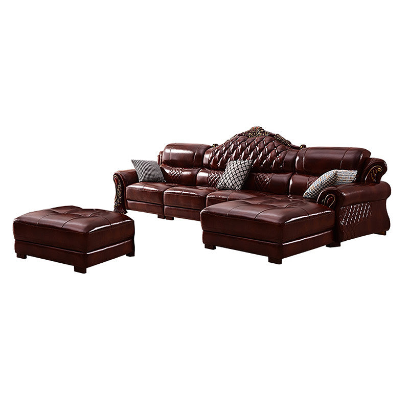 Genuine Leather Rolled Arm Sectional 36.22"High Camel Back Sofa, Dark Brown 161"L x 73"W x 36"H Right Clearhalo 'furn' 'furn_sectionals' 'Furniture' 'furniture_sectionals' 'Living Room Furniture' 'Sectionals' 4934233