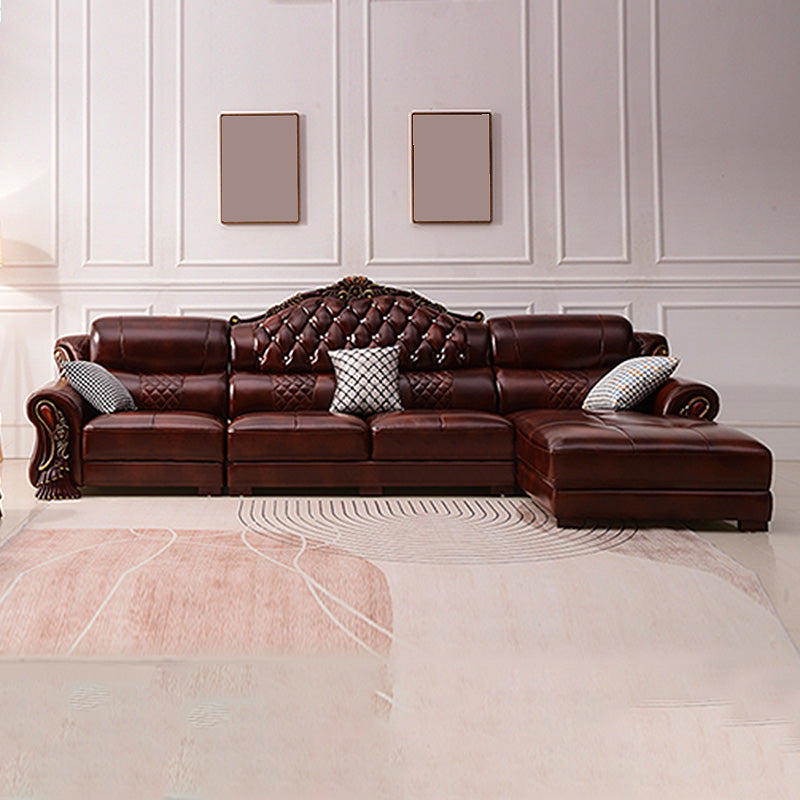 Genuine Leather Rolled Arm Sectional 36.22"High Camel Back Sofa, Dark Brown 161"L x 71"W x 36"H Right Clearhalo 'furn' 'furn_sectionals' 'Furniture' 'furniture_sectionals' 'Living Room Furniture' 'Sectionals' 4934236