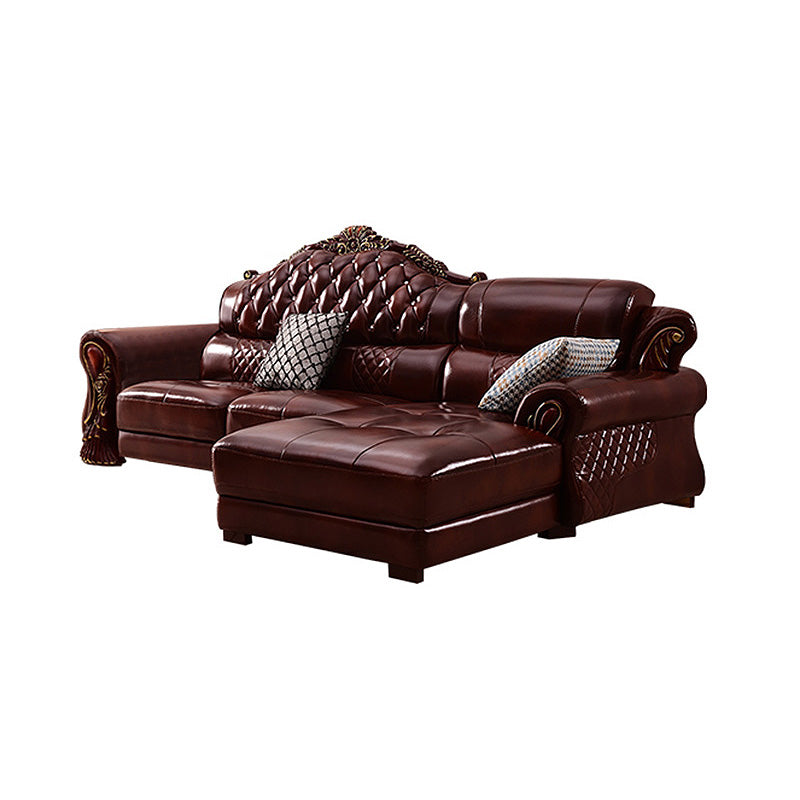 Genuine Leather Rolled Arm Sectional 36.22"High Camel Back Sofa, Dark Brown Clearhalo 'furn' 'furn_sectionals' 'Furniture' 'furniture_sectionals' 'Living Room Furniture' 'Sectionals' 4934237