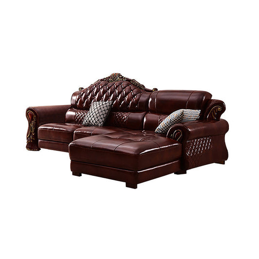Genuine Leather Rolled Arm Sectional 36.22"High Camel Back Sofa, Dark Brown Clearhalo 'furn' 'furn_sectionals' 'Furniture' 'furniture_sectionals' 'Living Room Furniture' 'Sectionals' 4934237
