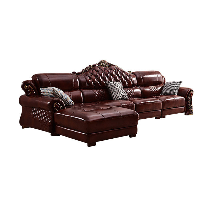 Genuine Leather Rolled Arm Sectional 36.22"High Camel Back Sofa, Dark Brown Clearhalo 'furn' 'furn_sectionals' 'Furniture' 'furniture_sectionals' 'Living Room Furniture' 'Sectionals' 4934238