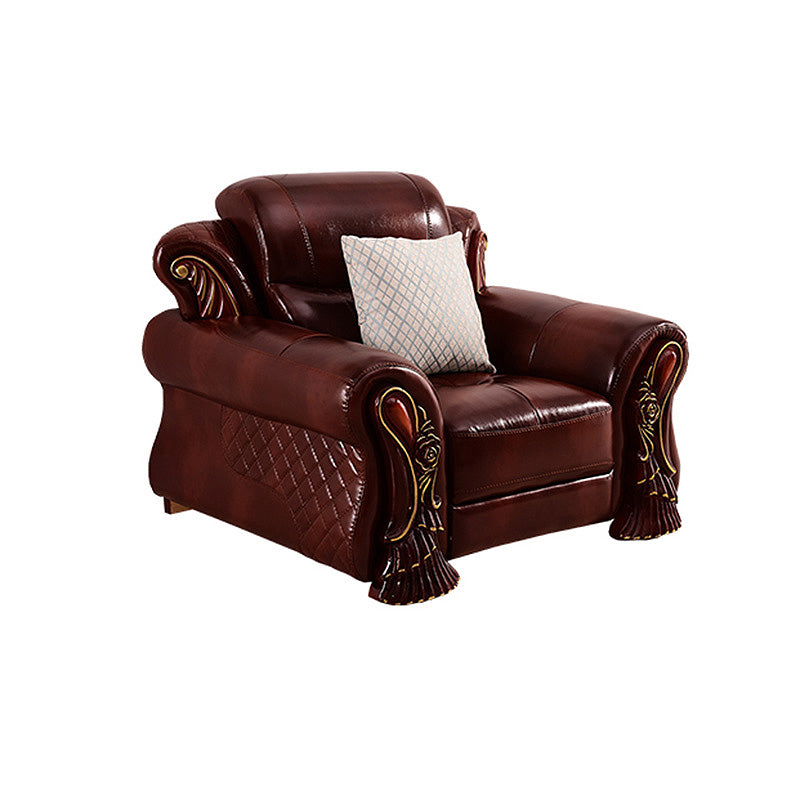 Genuine Leather Rolled Arm Sectional 36.22"High Camel Back Sofa, Dark Brown 45"L x 37"W x 36"H Horizontal Clearhalo 'furn' 'furn_sectionals' 'Furniture' 'furniture_sectionals' 'Living Room Furniture' 'Sectionals' 4934240