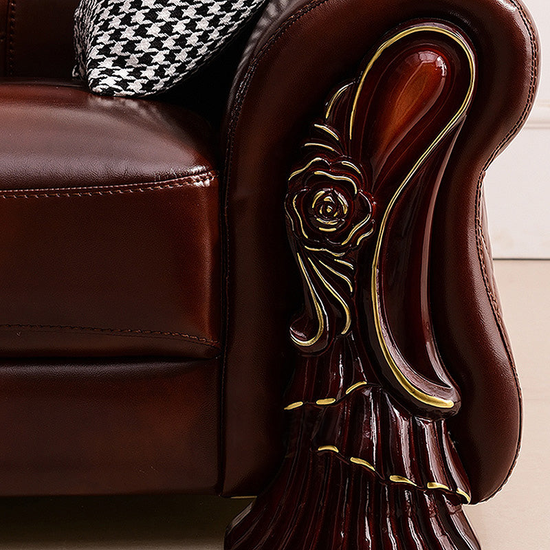 Genuine Leather Rolled Arm Sectional 36.22"High Camel Back Sofa, Dark Brown Clearhalo 'furn' 'furn_sectionals' 'Furniture' 'furniture_sectionals' 'Living Room Furniture' 'Sectionals' 4934242