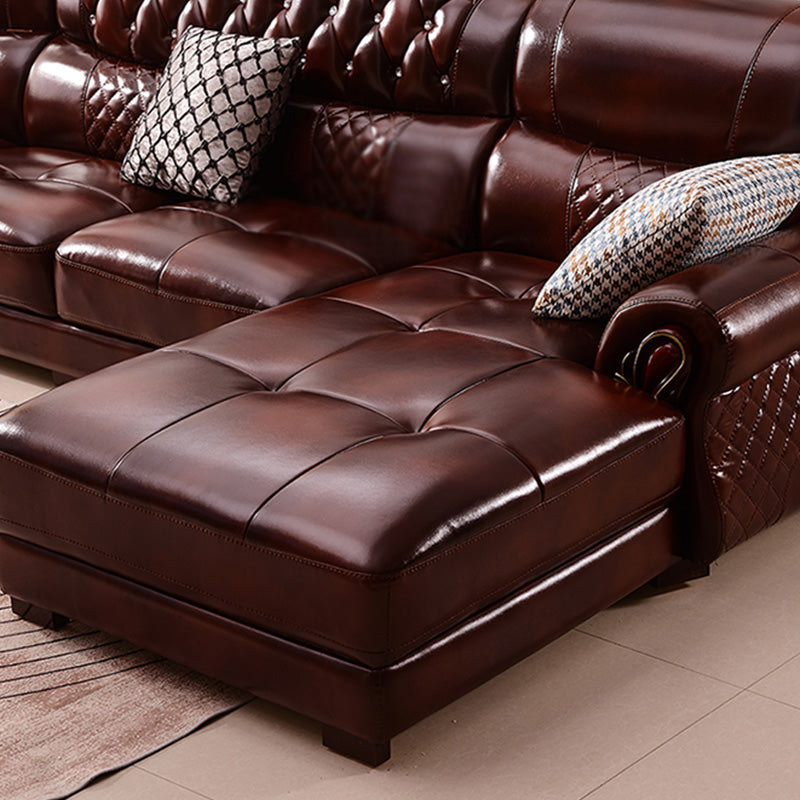 Genuine Leather Rolled Arm Sectional 36.22"High Camel Back Sofa, Dark Brown Clearhalo 'furn' 'furn_sectionals' 'Furniture' 'furniture_sectionals' 'Living Room Furniture' 'Sectionals' 4934245