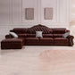Genuine Leather Rolled Arm Sectional 36.22"High Camel Back Sofa, Dark Brown Clearhalo 'furn' 'furn_sectionals' 'Furniture' 'furniture_sectionals' 'Living Room Furniture' 'Sectionals' 4934246