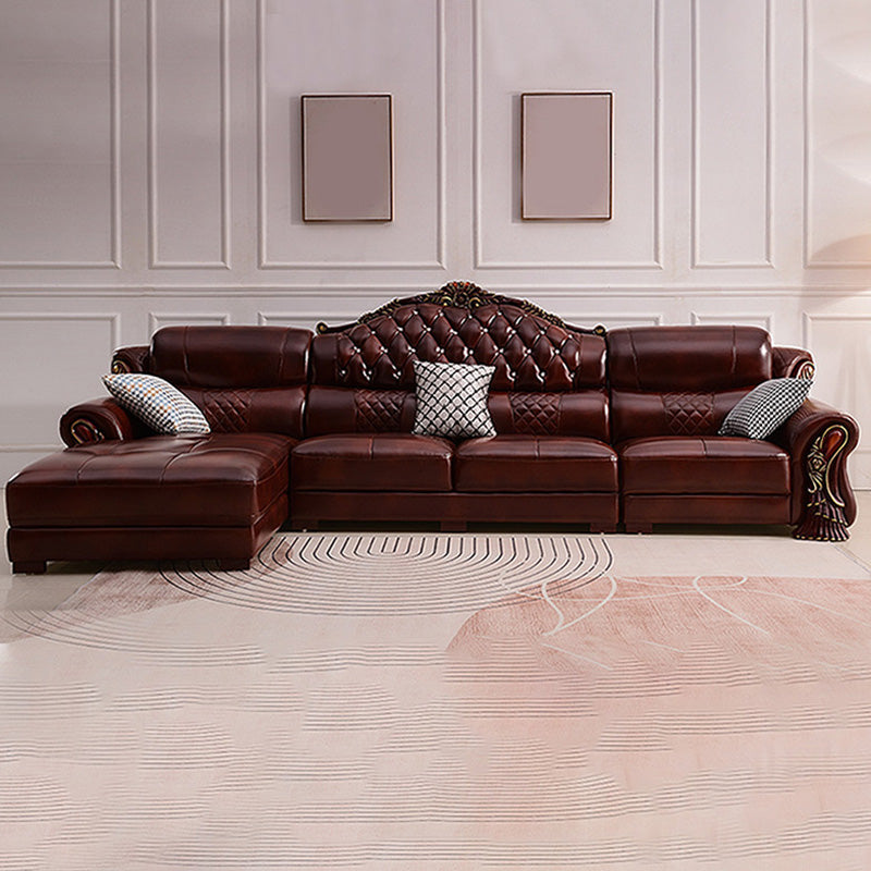 Genuine Leather Rolled Arm Sectional 36.22"High Camel Back Sofa, Dark Brown Clearhalo 'furn' 'furn_sectionals' 'Furniture' 'furniture_sectionals' 'Living Room Furniture' 'Sectionals' 4934246