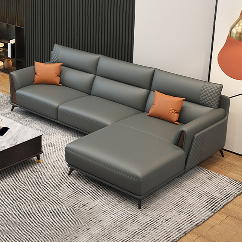 Genuine Leather Pillow Top Arm Sectionals 36.22"High Cushion Back Sofa, Black 102"L x 68"W x 36"H Without Ottoman Clearhalo 'furn' 'furn_sectionals' 'Furniture' 'furniture_sectionals' 'Living Room Furniture' 'Sectionals' 4934256