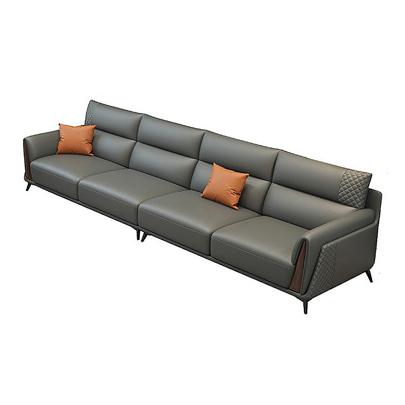 Genuine Leather Pillow Top Arm Sectionals 36.22"High Cushion Back Sofa, Black Clearhalo 'furn' 'furn_sectionals' 'Furniture' 'furniture_sectionals' 'Living Room Furniture' 'Sectionals' 4934261