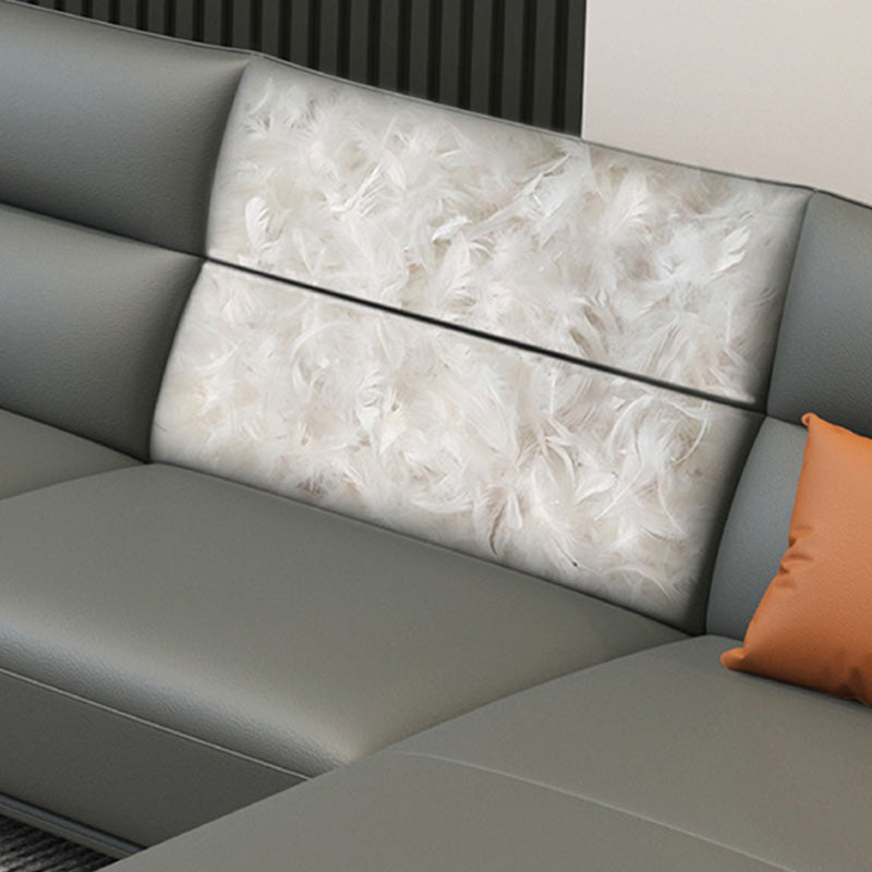 Genuine Leather Pillow Top Arm Sectionals 36.22"High Cushion Back Sofa, Black Clearhalo 'furn' 'furn_sectionals' 'Furniture' 'furniture_sectionals' 'Living Room Furniture' 'Sectionals' 4934263