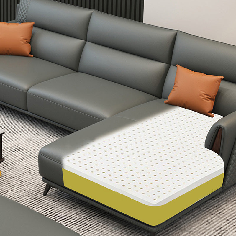 Genuine Leather Pillow Top Arm Sectionals 36.22"High Cushion Back Sofa, Black Clearhalo 'furn' 'furn_sectionals' 'Furniture' 'furniture_sectionals' 'Living Room Furniture' 'Sectionals' 4934264