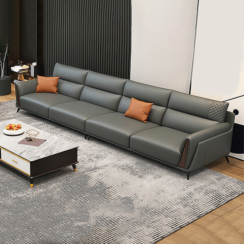 Genuine Leather Pillow Top Arm Sectionals 36.22"High Cushion Back Sofa, Black 130"L x 36"W x 36"H Without Ottoman Clearhalo 'furn' 'furn_sectionals' 'Furniture' 'furniture_sectionals' 'Living Room Furniture' 'Sectionals' 4934265