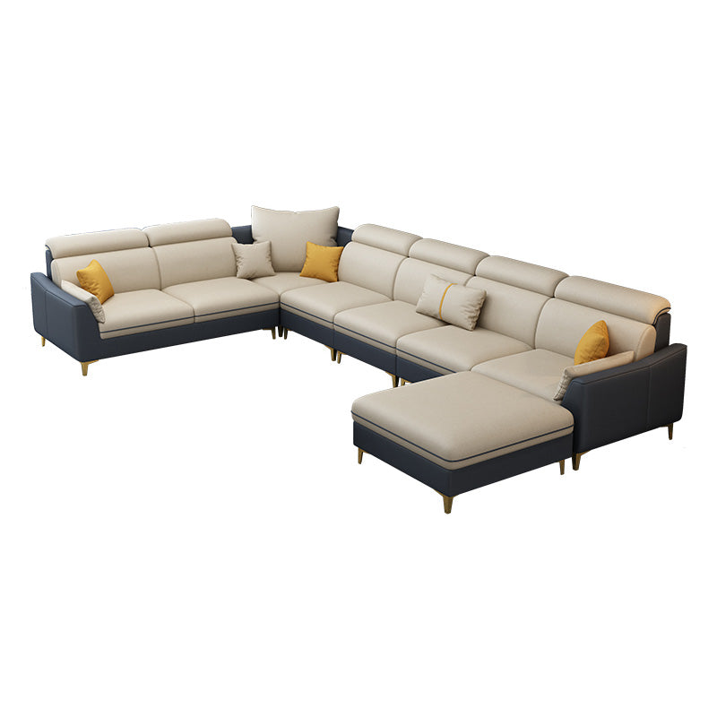 Faux Leather Pillow Top Arm Sectional 39.37"High Modern Sofa and Chaise 153.5"L x 98"W x 39"H Sponge Clearhalo 'furn' 'furn_sectionals' 'Furniture' 'furniture_sectionals' 'Living Room Furniture' 'Sectionals' 4934302