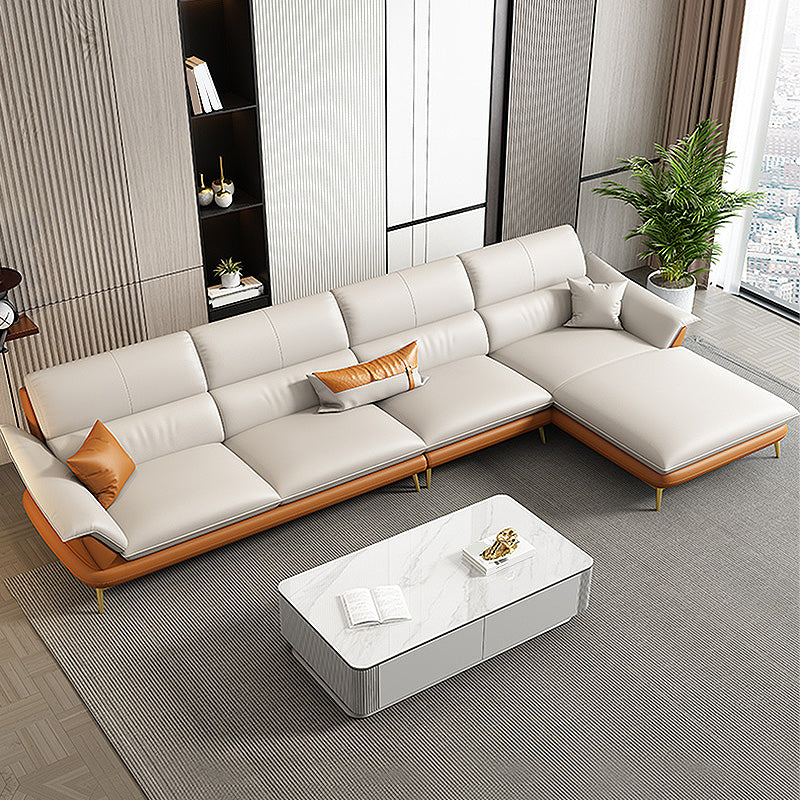 Genuine Leather Pillow Top Arm Sectionals 33.46"High Cushion Back Sofa 138"L x 67"W x 33.5"H Sponge Clearhalo 'furn' 'furn_sectionals' 'Furniture' 'furniture_sectionals' 'Living Room Furniture' 'Sectionals' 4934315