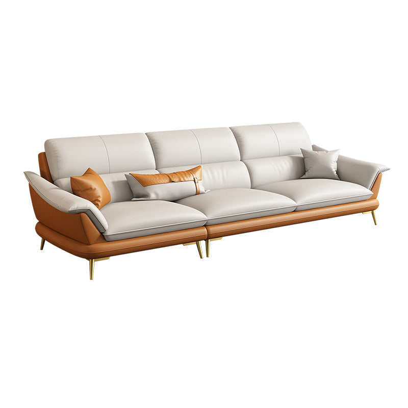 Genuine Leather Pillow Top Arm Sectionals 33.46"High Cushion Back Sofa 108"L x 37"W x 33.5"H Clearhalo 'furn' 'furn_sectionals' 'Furniture' 'furniture_sectionals' 'Living Room Furniture' 'Sectionals' 4934321