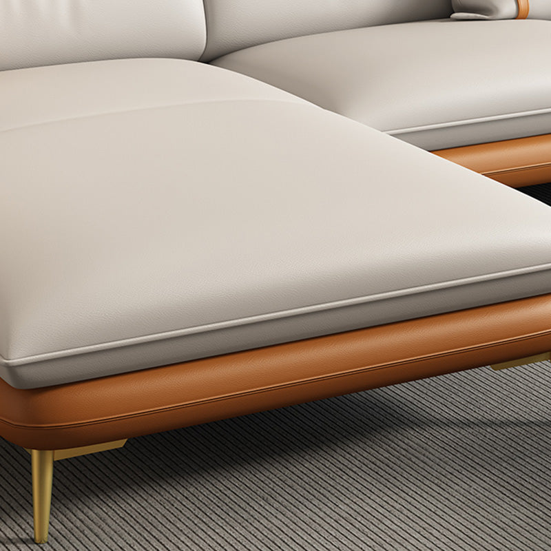 Genuine Leather Pillow Top Arm Sectionals 33.46"High Cushion Back Sofa Clearhalo 'furn' 'furn_sectionals' 'Furniture' 'furniture_sectionals' 'Living Room Furniture' 'Sectionals' 4934323