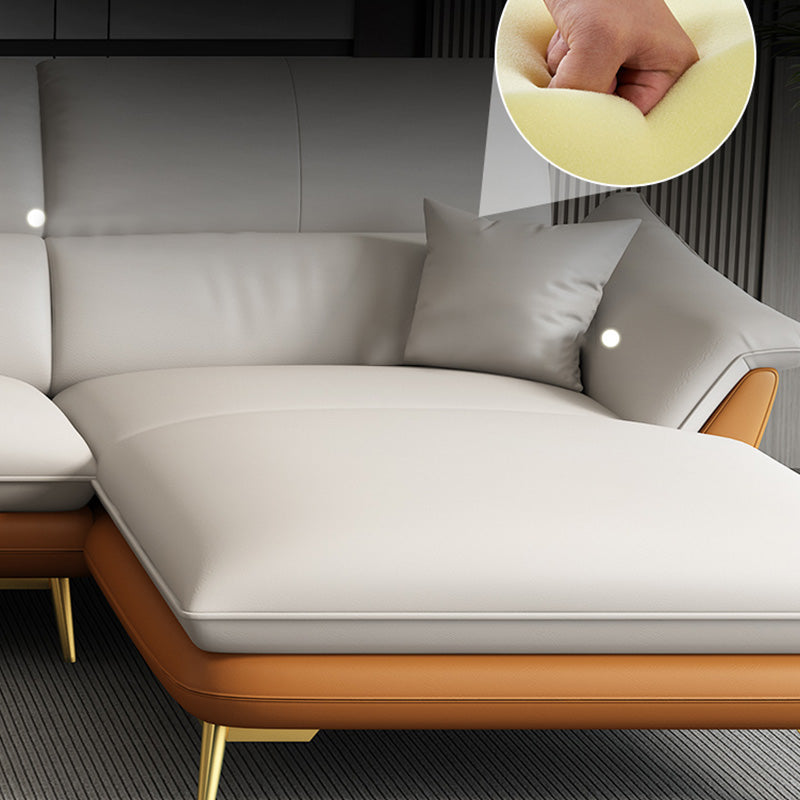 Genuine Leather Pillow Top Arm Sectionals 33.46"High Cushion Back Sofa Clearhalo 'furn' 'furn_sectionals' 'Furniture' 'furniture_sectionals' 'Living Room Furniture' 'Sectionals' 4934324