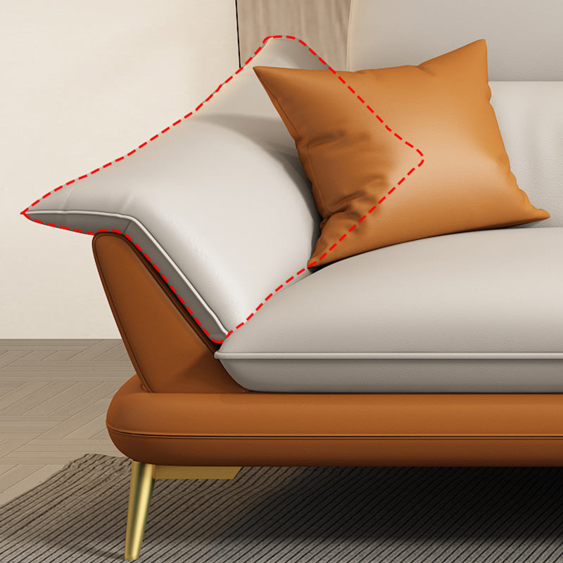 Genuine Leather Pillow Top Arm Sectionals 33.46"High Cushion Back Sofa Clearhalo 'furn' 'furn_sectionals' 'Furniture' 'furniture_sectionals' 'Living Room Furniture' 'Sectionals' 4934325