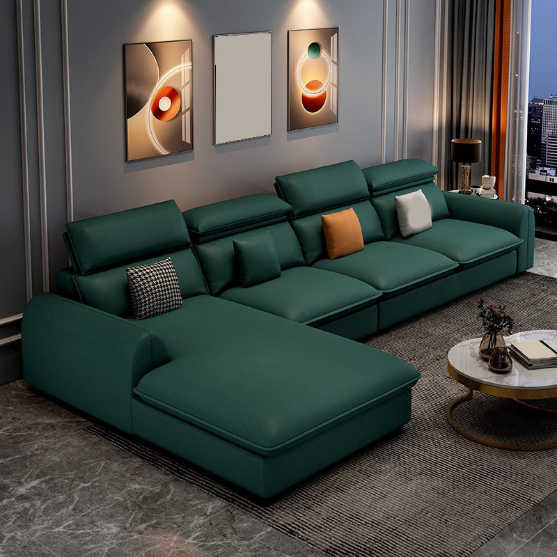 137.8" L√ó 68.90" W √ó 32.68" H Faux Leather Sectional Stain-Resistant Sofa and Chaise Blackish Green Left Clearhalo 'Furniture' 'furniture_sectionals' 'Living Room Furniture' 'Sectionals' 4934334