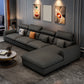 137.8" L√ó 68.90" W √ó 32.68" H Faux Leather Sectional Stain-Resistant Sofa and Chaise Dark Gray Right Clearhalo 'Furniture' 'furniture_sectionals' 'Living Room Furniture' 'Sectionals' 4934339