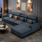 137.8" L√ó 68.90" W √ó 32.68" H Faux Leather Sectional Stain-Resistant Sofa and Chaise Dark Blue Right Clearhalo 'Furniture' 'furniture_sectionals' 'Living Room Furniture' 'Sectionals' 4934341