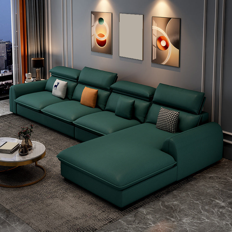 137.8" L√ó 68.90" W √ó 32.68" H Faux Leather Sectional Stain-Resistant Sofa and Chaise Blackish Green Right Clearhalo 'Furniture' 'furniture_sectionals' 'Living Room Furniture' 'Sectionals' 4934345