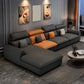 137.8" L√ó 68.90" W √ó 32.68" H Faux Leather Sectional Stain-Resistant Sofa and Chaise Orange Dark Grey Left Clearhalo 'Furniture' 'furniture_sectionals' 'Living Room Furniture' 'Sectionals' 4934347