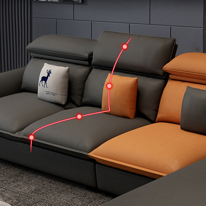 137.8" L√ó 68.90" W √ó 32.68" H Faux Leather Sectional Stain-Resistant Sofa and Chaise Clearhalo 'Furniture' 'furniture_sectionals' 'Living Room Furniture' 'Sectionals' 4934348