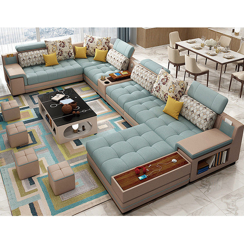161.42"L x 98.43"W x 35.43"H Sofa Pillow Back Sectionals with Storage Light Blue Clearhalo 'furn' 'furn_sectionals' 'Furniture' 'furniture_sectionals' 'Living Room Furniture' 'Sectionals' 4934354