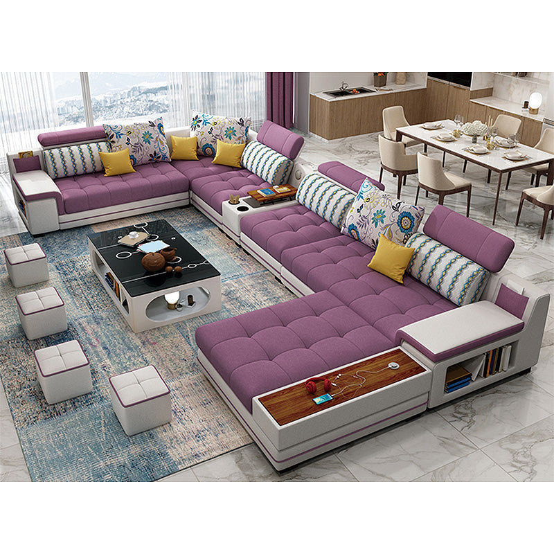 161.42"L x 98.43"W x 35.43"H Sofa Pillow Back Sectionals with Storage Light Purple Clearhalo 'furn' 'furn_sectionals' 'Furniture' 'furniture_sectionals' 'Living Room Furniture' 'Sectionals' 4934355