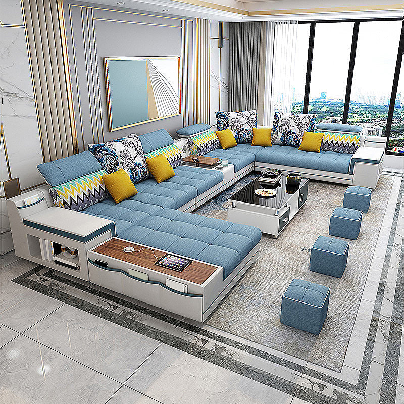 161.42"L x 98.43"W x 35.43"H Sofa Pillow Back Sectionals with Storage Sky Blue Clearhalo 'furn' 'furn_sectionals' 'Furniture' 'furniture_sectionals' 'Living Room Furniture' 'Sectionals' 4934356