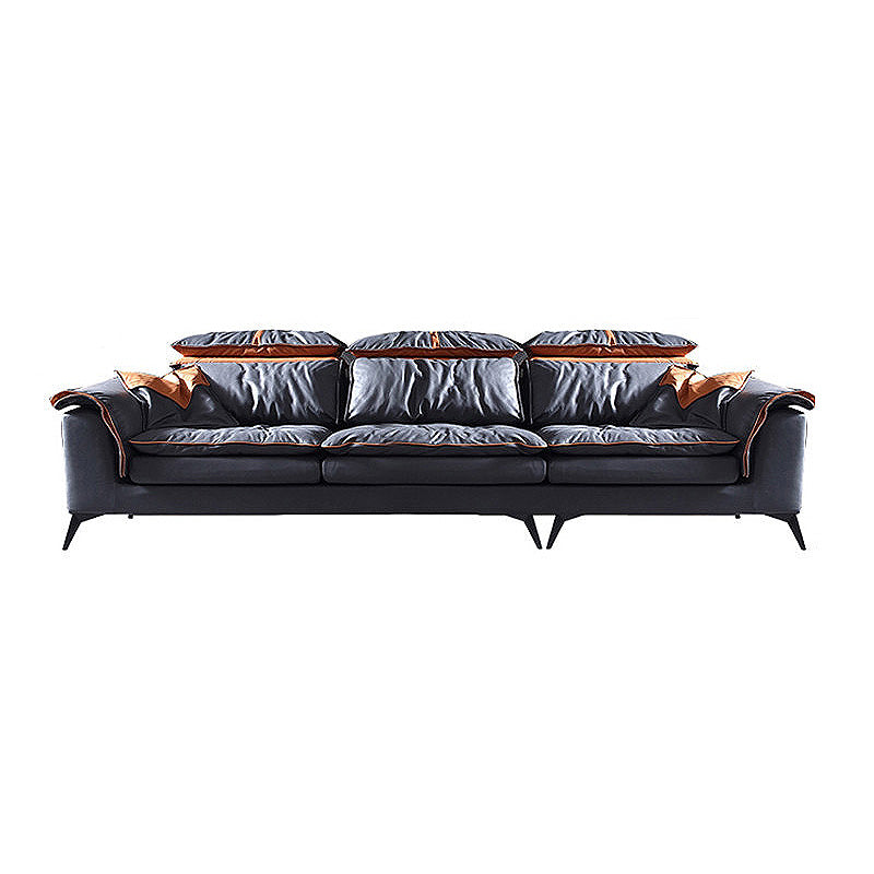 Pillow Top Arm Sectionals 26.22"High Faux Leather Cushion Back Sofa, Black 108"L x 39"W x 36"H Horizontal Clearhalo 'furn' 'furn_sectionals' 'Furniture' 'furniture_sectionals' 'Living Room Furniture' 'Sectionals' 4934367