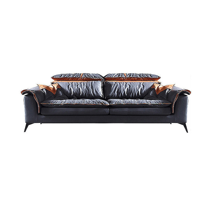 Pillow Top Arm Sectionals 26.22"High Faux Leather Cushion Back Sofa, Black 77"L x 39"W x 36"H Horizontal Clearhalo 'furn' 'furn_sectionals' 'Furniture' 'furniture_sectionals' 'Living Room Furniture' 'Sectionals' 4934368