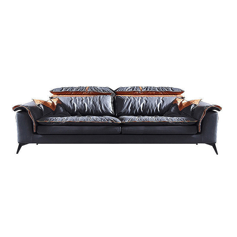 Pillow Top Arm Sectionals 26.22"High Faux Leather Cushion Back Sofa, Black 87"L x 39"W x 36"H Horizontal Clearhalo 'furn' 'furn_sectionals' 'Furniture' 'furniture_sectionals' 'Living Room Furniture' 'Sectionals' 4934372