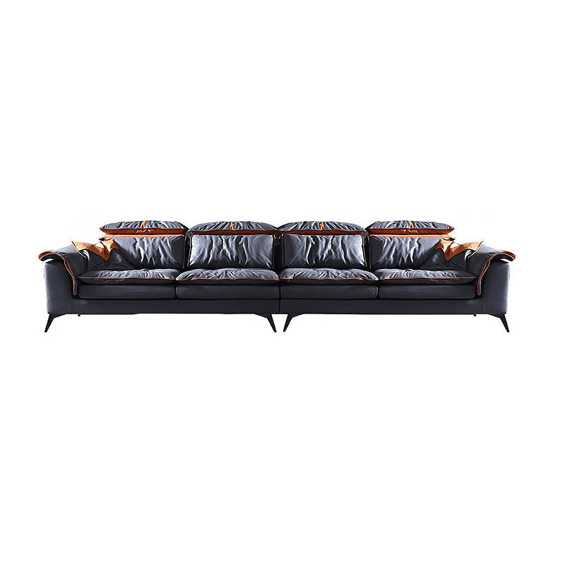 Pillow Top Arm Sectionals 26.22"High Faux Leather Cushion Back Sofa, Black 140"L x 39"W x 36"H Horizontal Clearhalo 'furn' 'furn_sectionals' 'Furniture' 'furniture_sectionals' 'Living Room Furniture' 'Sectionals' 4934374