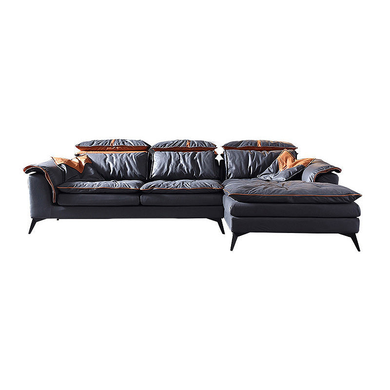 Pillow Top Arm Sectionals 26.22"High Faux Leather Cushion Back Sofa, Black 112"L x 71"W x 36"H Right Latex Clearhalo 'furn' 'furn_sectionals' 'Furniture' 'furniture_sectionals' 'Living Room Furniture' 'Sectionals' 4934375