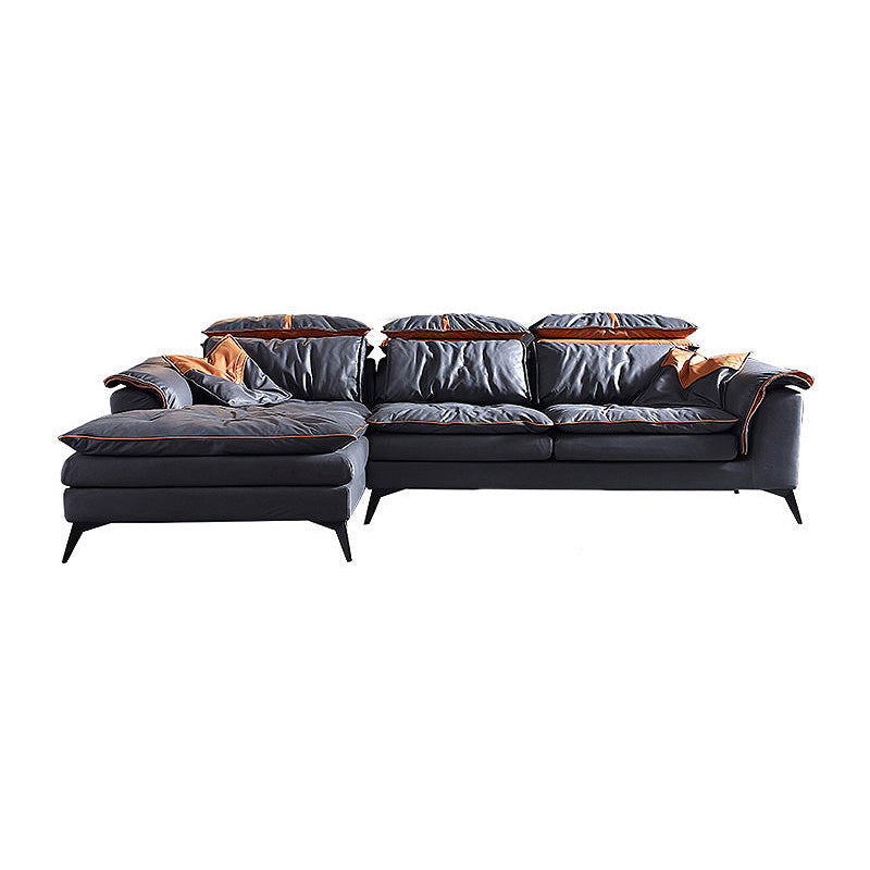 Pillow Top Arm Sectionals 26.22"High Faux Leather Cushion Back Sofa, Black 112"L x 71"W x 36"H Left Clearhalo 'furn' 'furn_sectionals' 'Furniture' 'furniture_sectionals' 'Living Room Furniture' 'Sectionals' 4934376