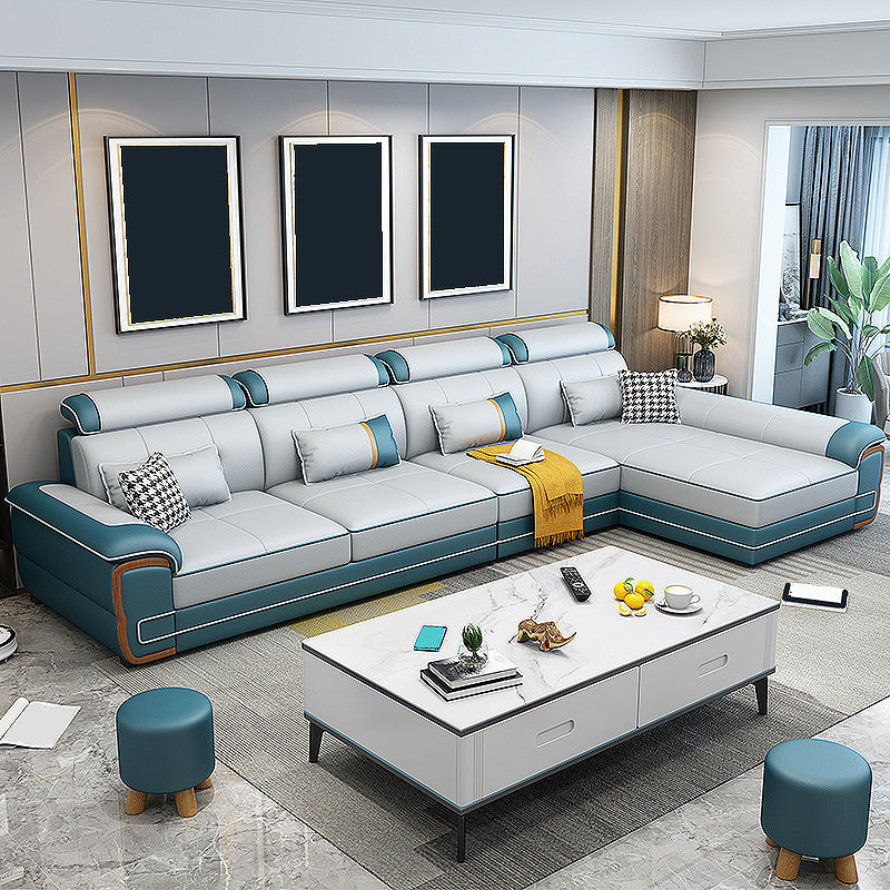 Faux Leather Pillow Top Arm Sectionals 31.5"High Cushion Back Sofa with Slipcover 104"L x 71"W x 31.5"H Latex Clearhalo 'furn' 'furn_sectionals' 'Furniture' 'furniture_sectionals' 'Living Room Furniture' 'Sectionals' 4934389