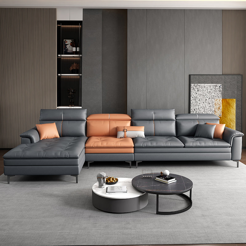 Black and Orange Pillow Top Arm Sectionals 37.4"High Cushion Back Sofa with Storage 134"L x 69"W x 37"H Latex Without Ottoman Clearhalo 'furn' 'furn_sectionals' 'Furniture' 'furniture_sectionals' 'Living Room Furniture' 'Sectionals' 4934425