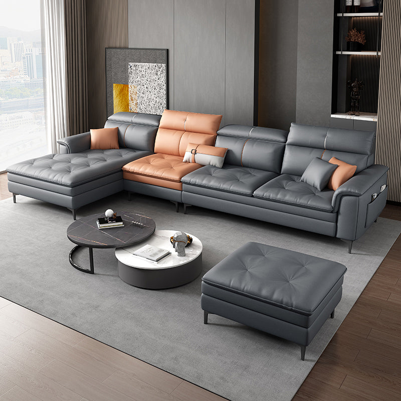 Black and Orange Pillow Top Arm Sectionals 37.4"High Cushion Back Sofa with Storage 134"L x 69"W x 37"H Latex With Ottoman Clearhalo 'furn' 'furn_sectionals' 'Furniture' 'furniture_sectionals' 'Living Room Furniture' 'Sectionals' 4934426