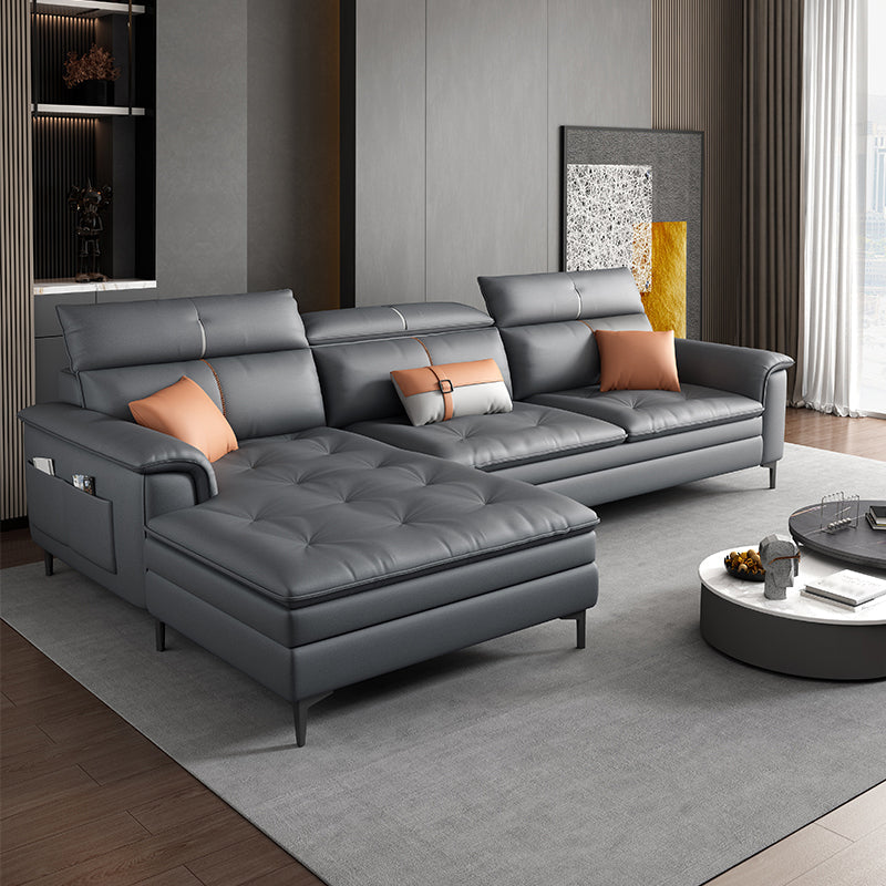 Black and Orange Pillow Top Arm Sectionals 37.4"High Cushion Back Sofa with Storage 106"L x 69"W x 37"H Latex Without Ottoman Clearhalo 'furn' 'furn_sectionals' 'Furniture' 'furniture_sectionals' 'Living Room Furniture' 'Sectionals' 4934428