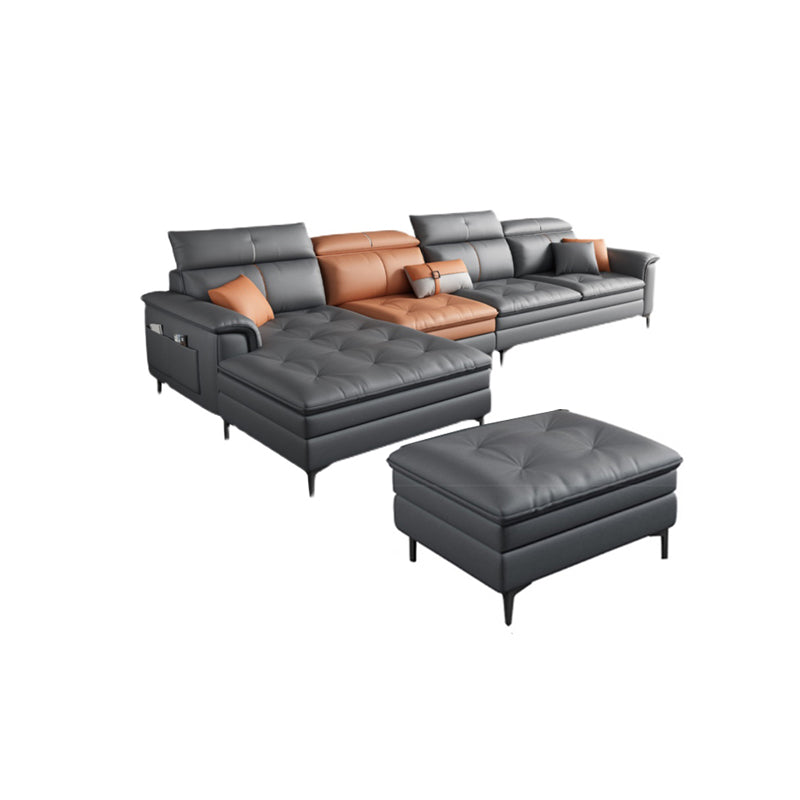 Black and Orange Pillow Top Arm Sectionals 37.4"High Cushion Back Sofa with Storage 134"L x 69"W x 37"H Sponge With Ottoman Clearhalo 'furn' 'furn_sectionals' 'Furniture' 'furniture_sectionals' 'Living Room Furniture' 'Sectionals' 4934430