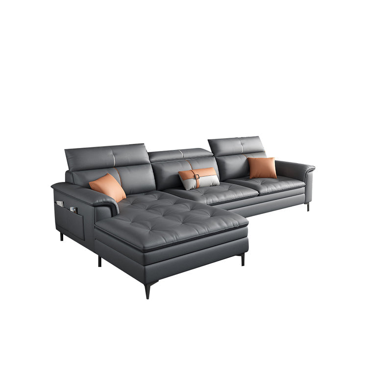 Black and Orange Pillow Top Arm Sectionals 37.4"High Cushion Back Sofa with Storage 106"L x 69"W x 37"H Sponge Without Ottoman Clearhalo 'furn' 'furn_sectionals' 'Furniture' 'furniture_sectionals' 'Living Room Furniture' 'Sectionals' 4934432