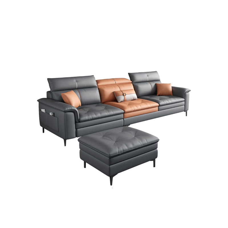 Black and Orange Pillow Top Arm Sectionals 37.4"High Cushion Back Sofa with Storage 106"L x 65"W x 37"H Sponge With Ottoman Clearhalo 'furn' 'furn_sectionals' 'Furniture' 'furniture_sectionals' 'Living Room Furniture' 'Sectionals' 4934434