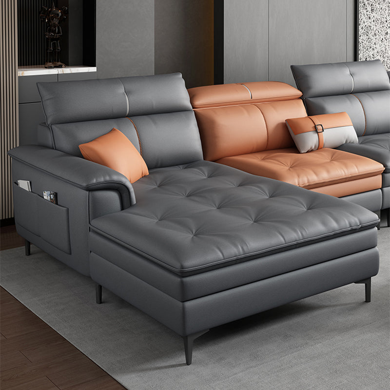 Black and Orange Pillow Top Arm Sectionals 37.4"High Cushion Back Sofa with Storage Clearhalo 'furn' 'furn_sectionals' 'Furniture' 'furniture_sectionals' 'Living Room Furniture' 'Sectionals' 4934437