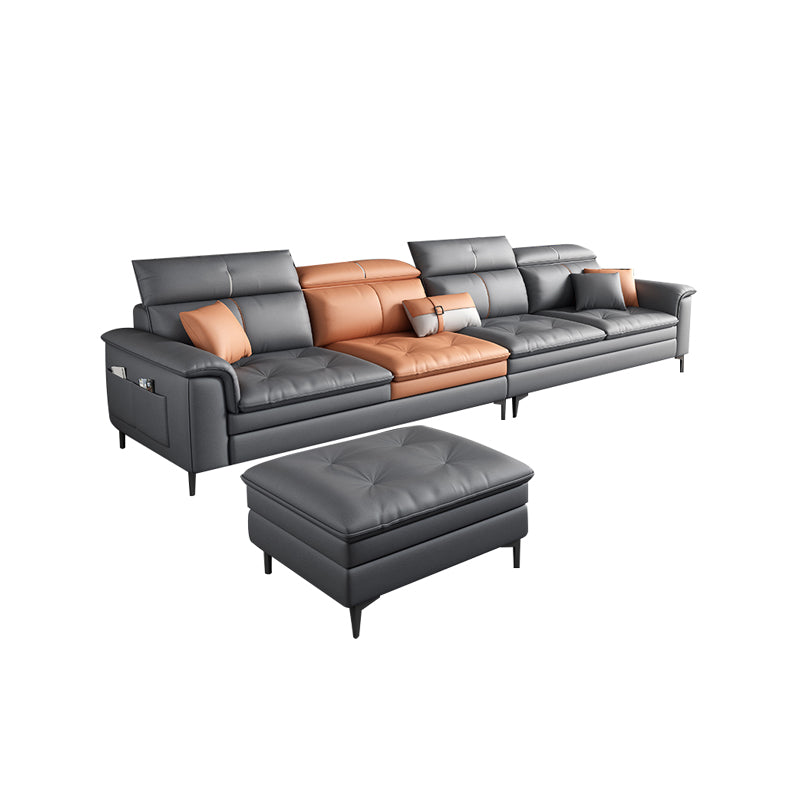 Black and Orange Pillow Top Arm Sectionals 37.4"High Cushion Back Sofa with Storage 134"L x 65"W x 37"H Sponge With Ottoman Clearhalo 'furn' 'furn_sectionals' 'Furniture' 'furniture_sectionals' 'Living Room Furniture' 'Sectionals' 4934441