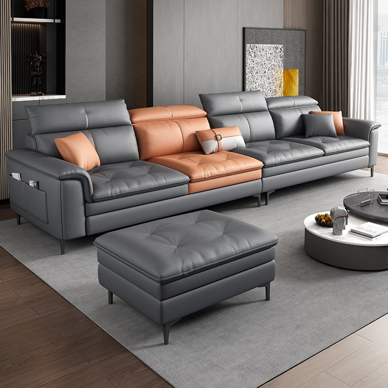 Black and Orange Pillow Top Arm Sectionals 37.4"High Cushion Back Sofa with Storage 134"L x 65"W x 37"H Latex With Ottoman Clearhalo 'furn' 'furn_sectionals' 'Furniture' 'furniture_sectionals' 'Living Room Furniture' 'Sectionals' 4934442