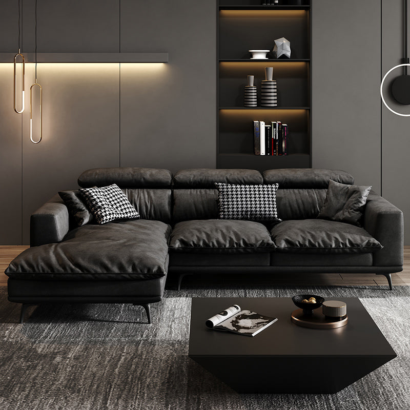 Waterproof Square Arm Sectionals 27.56"High Cushion Back Sofa,Black 110"L x 40"W x 28"H Down Clearhalo 'furn' 'furn_sectionals' 'Furniture' 'furniture_sectionals' 'Living Room Furniture' 'Sectionals' 4934453