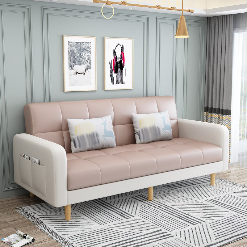 Nordic 59.06"L x 26.77"W x 32.28"H Square Arm Sectional Tight Back Sofa with Storage Pink-White Faux Leather Without Ottoman Clearhalo 'furn' 'furn_sectionals' 'Furniture' 'furniture_sectionals' 'Living Room Furniture' 'Sectionals' 4934472