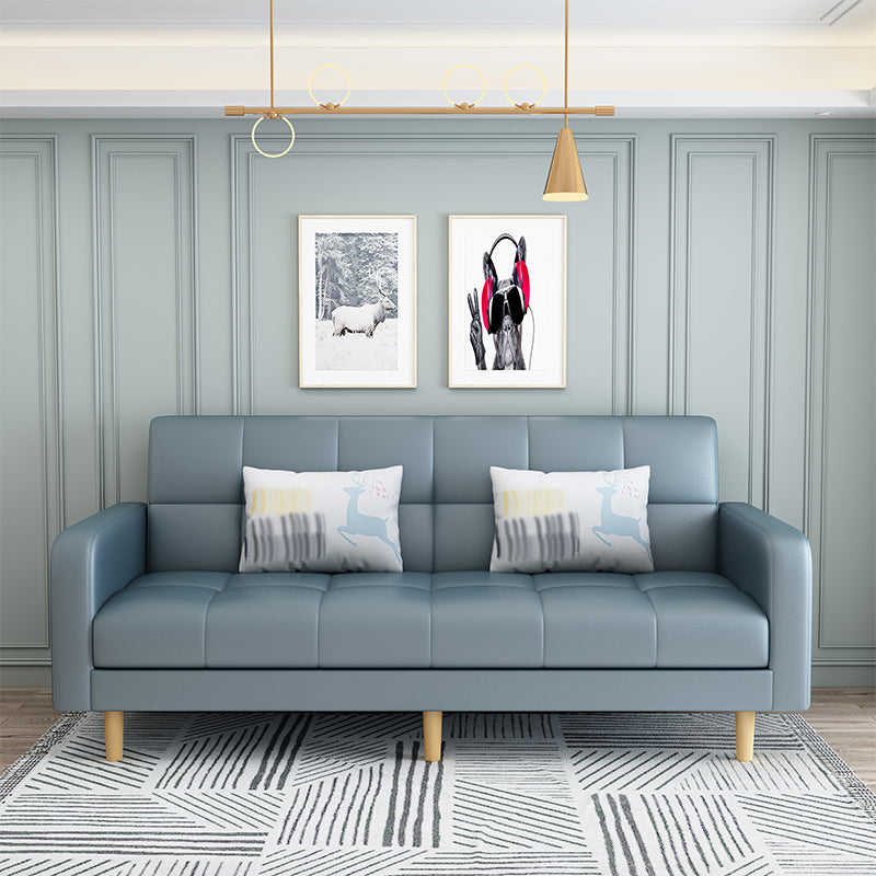 Nordic 59.06"L x 26.77"W x 32.28"H Square Arm Sectional Tight Back Sofa with Storage Light Blue Faux Leather Without Ottoman Clearhalo 'furn' 'furn_sectionals' 'Furniture' 'furniture_sectionals' 'Living Room Furniture' 'Sectionals' 4934473